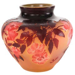 An Émile Gallé Carved Cameo "Roses" Glass Vase