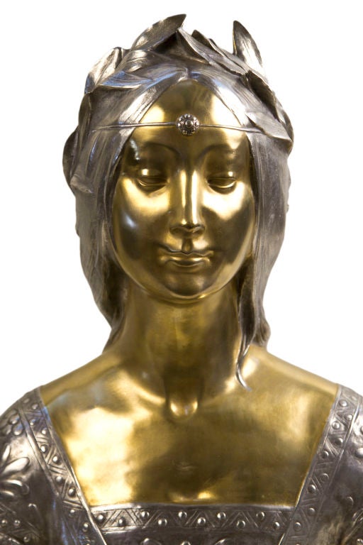 French Art Nouveau gilt & silvered bronze bust of 