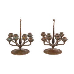 Vintage Tiffany Studios "Jeweled" Candelabrums