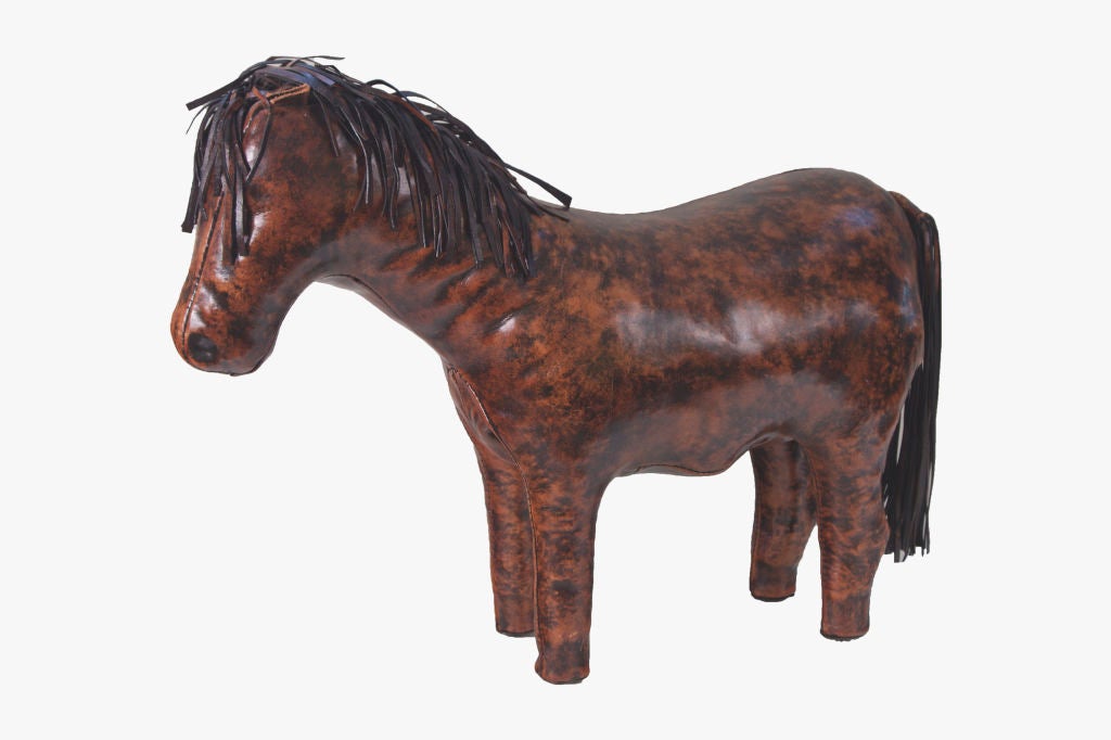 English Abercrombie & Fitch Co. Leather Horse Ottoman