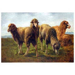 Antique Rosa Bonheur's "Sheep grazing in a meadow"