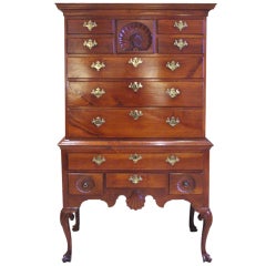 Queen Anne Carved Cherrywood High Chest of Drawers