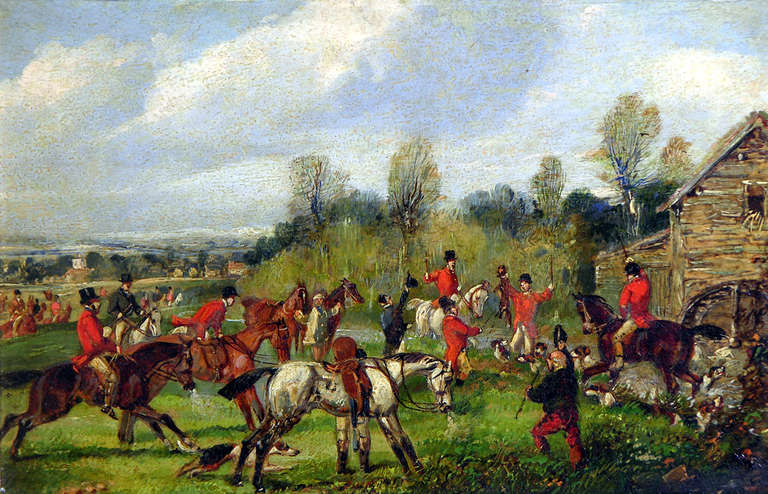 Samuel Alken Jnr. (1784 - Ca. 1825)
A Set of 4: The Meet; Taking the Fence; Crossing the Brook; Gone to Ground
Oil on panel
Panel size: 7” x 10”; frame size: 13 3/4” x 17 1/4”
One signed l.l.: ALKEN

In this superb set of four oils Samuel