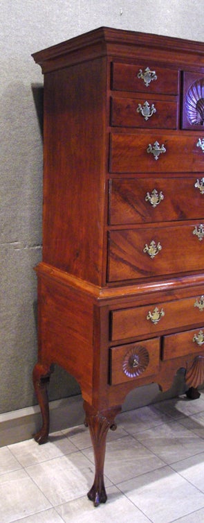 Queen Anne Carved Cherrywood High Chest of Drawers 1