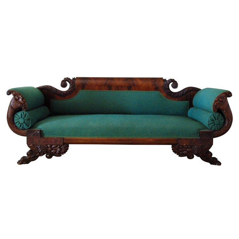 American Classical Carved Figured Sofa For Sale