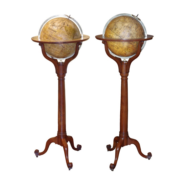 A Pair of Tall Georgian Library Globes For Sale