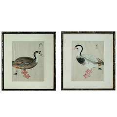 Pair of Japanese Watercolors of Ducks