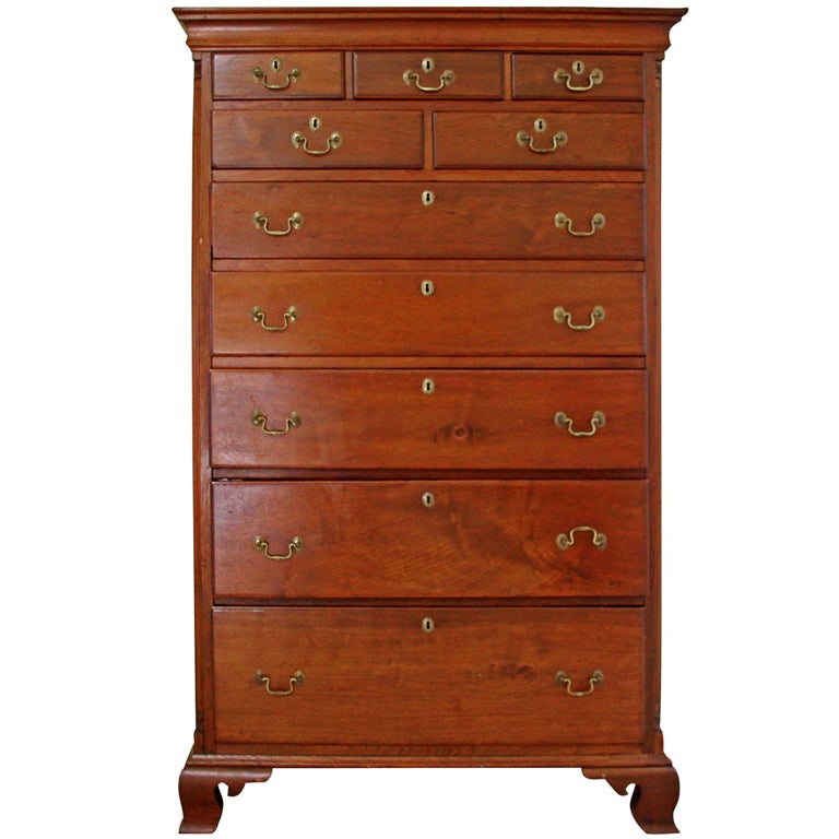 A Pennsylvania Chippendale Walnut Tall Chest of Drawers For Sale