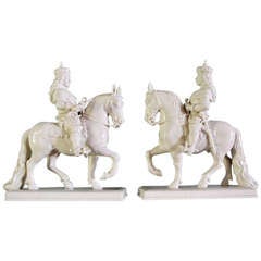 Pair of Nymphenburg White-glazed Porcelain Equestrian Figures