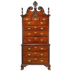 Antique Fine Chippendale Carved Mahogany Chest-on-Chest