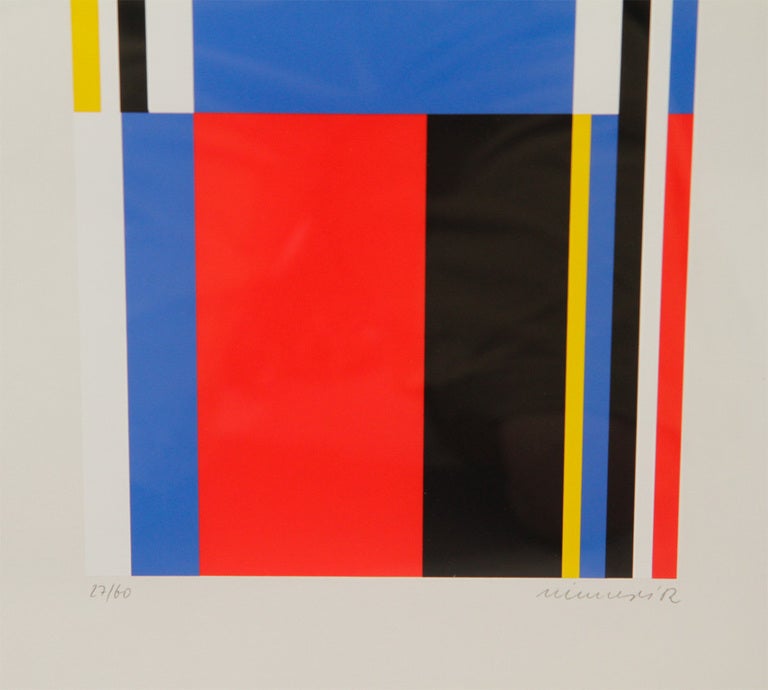 German Single Red, Blue, Black and Yellow Silkscreen Print by Jo Niemeyer