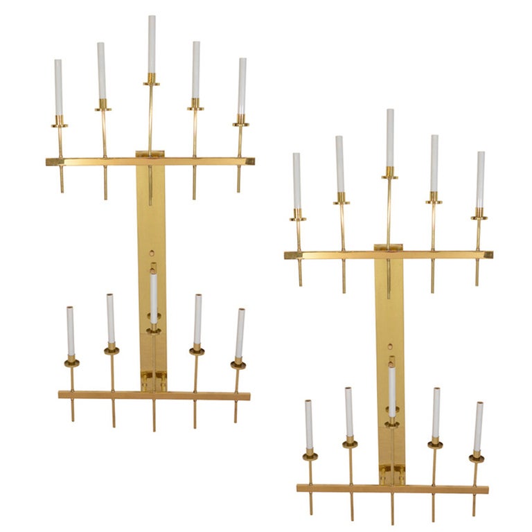  Spectacular Monumental Pair of Tommi Parzinger Style Brass Sconces  For Sale