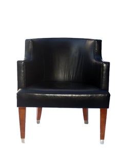 Retro Black Leather Barrel Back Chair by HBF