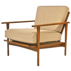Fauteuil de salon danois moderne du milieu du siècle dernier avec revêtement en lin gris
