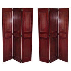 A Mid Century Pair of Leather Folding Screens