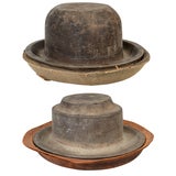 Two Antique Iron Hatter's Molds with Leather Inserts