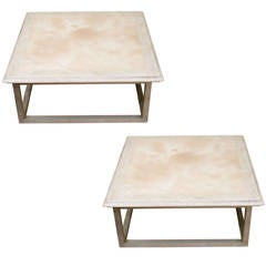 Midcentury Pair of Marble and Steel End or Side Tables by George Ciancimino