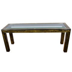 Midcentury Bernhard Rohne Acid Etched Brass Console Table by Mastercraft