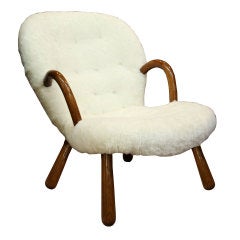 Mid Century Armchair in Button Tufted Sheepskin by Martin Olsen