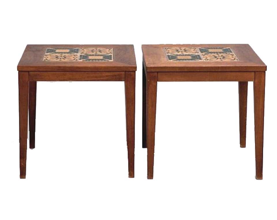 Pair of Mid Century Side Tables with tile Inserts at 1stDibs