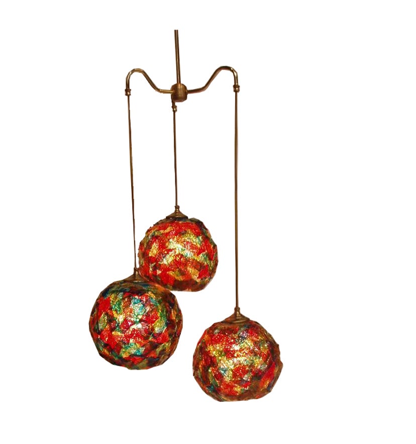 Mid Century Multi-Colored Resin Three-Globe Chandelier
