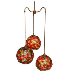 Vintage Mid Century Multi-Colored Resin Three-Globe Chandelier