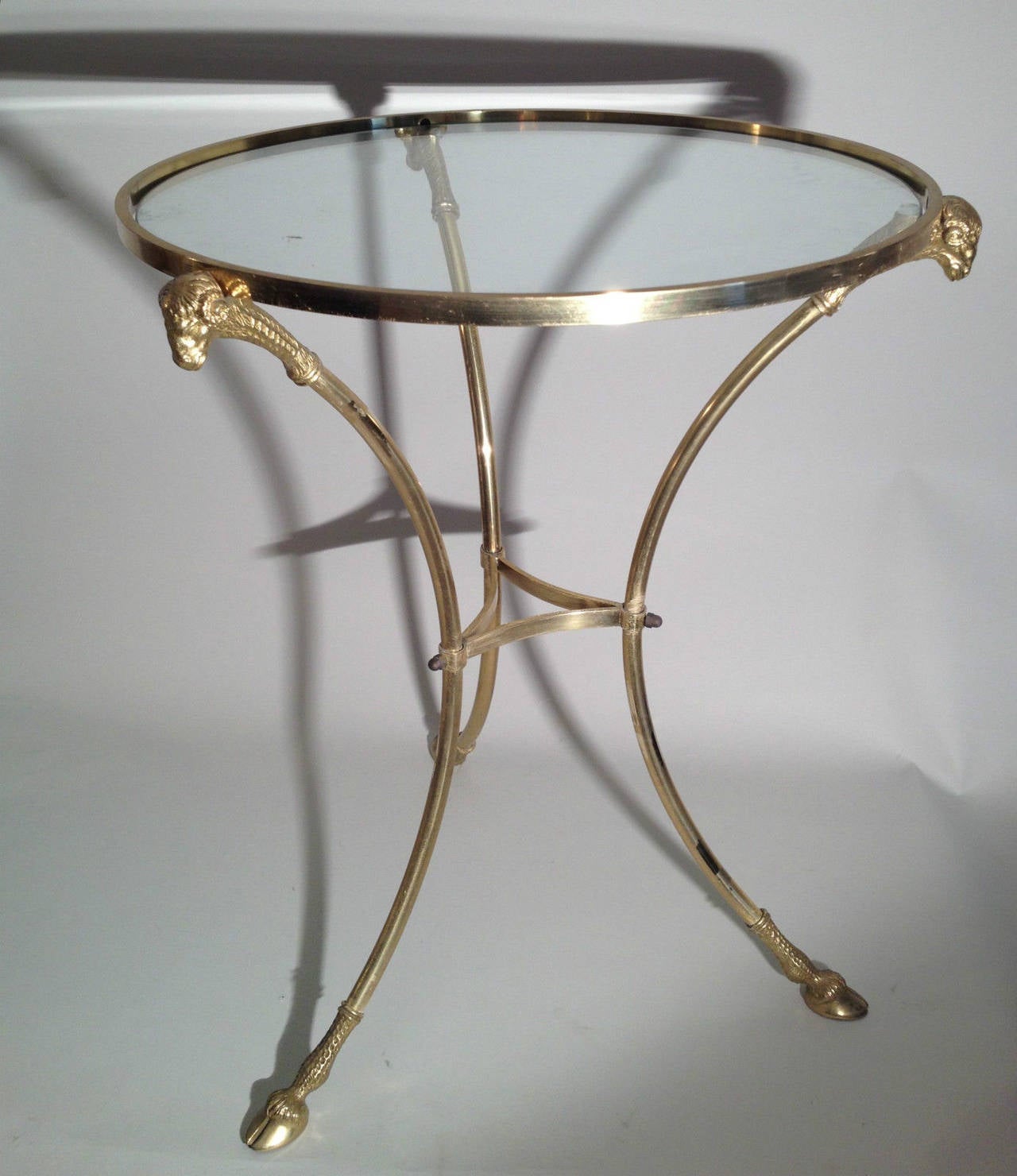 Hollywood Regency Pair of Brass and Glass Gueridon Side Tables 1