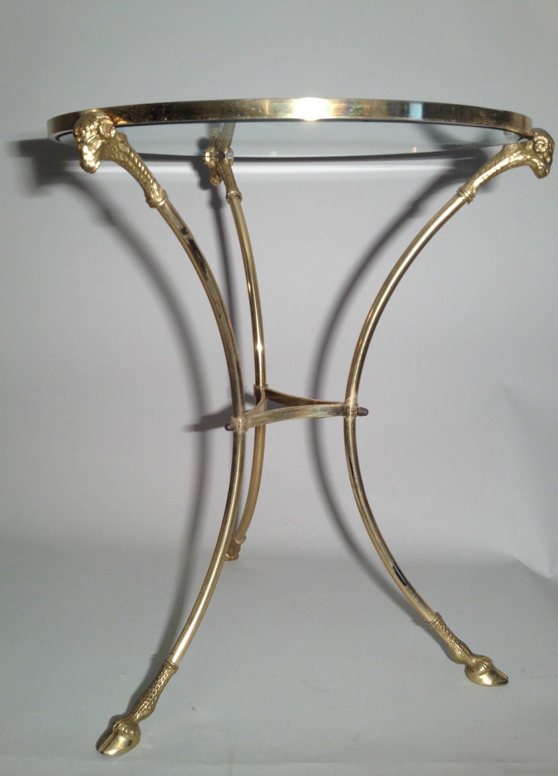 Hollywood Regency Pair of Brass and Glass Gueridon Side Tables 2