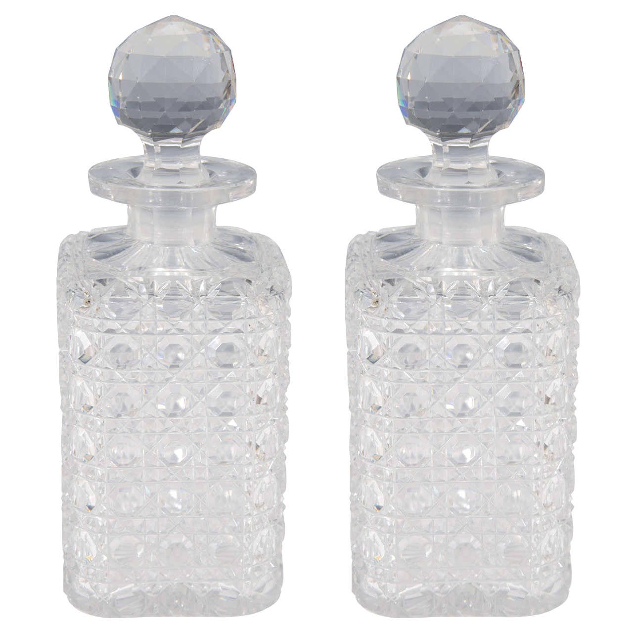 Antique 'Brilliant' Cut Crystal Decanters with English Sterling Silver Labels