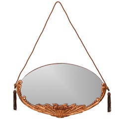 Art Deco French Gilded Metal Wall Mirror in the Form of a Stylized Basket 2