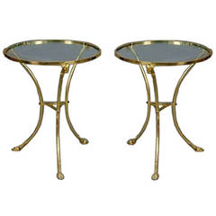 Hollywood Regency Pair of Brass and Glass Gueridon Side Tables