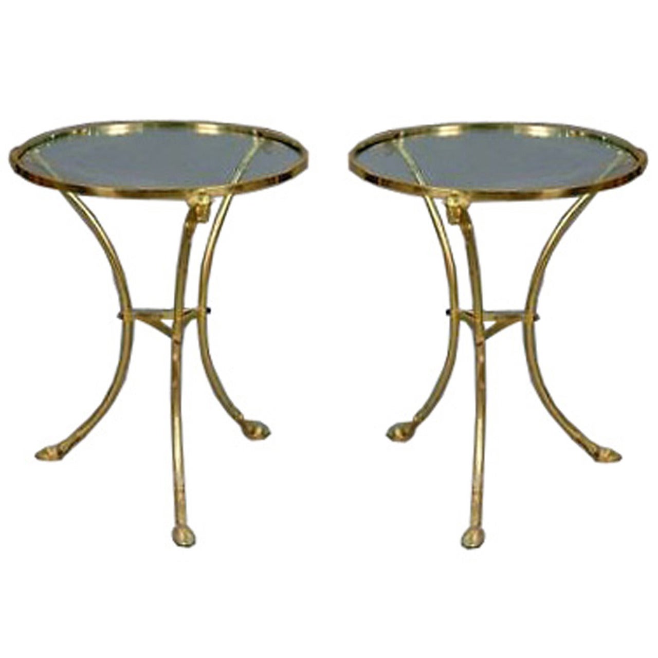 Hollywood Regency Pair of Brass and Glass Gueridon Side Tables