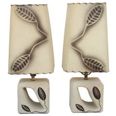 Pair of Mid Century Ceramic Lamps with Leaf Motif