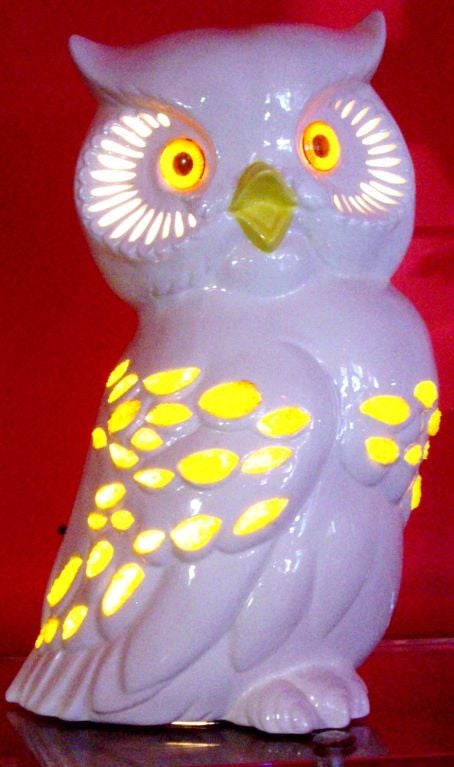20th Century Vintage Porcelain Illuminated Owl Lamp