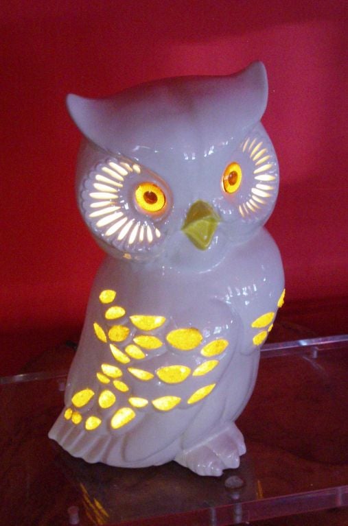 Ceramic Vintage Porcelain Illuminated Owl Lamp