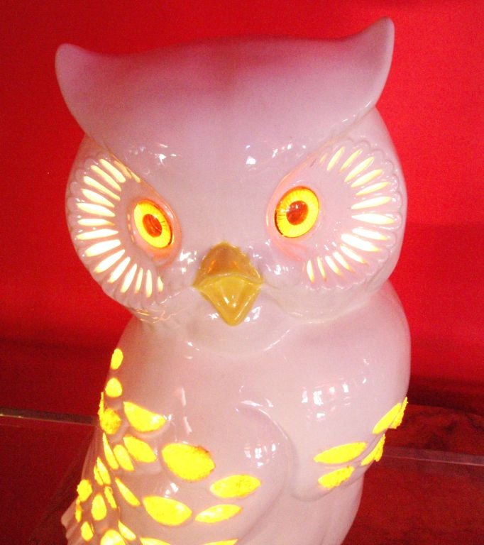 Vintage Porcelain Illuminated Owl Lamp 1