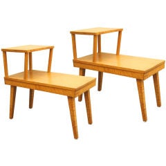 A Pair of Mid Century Two-Tier Burled Wood Tables