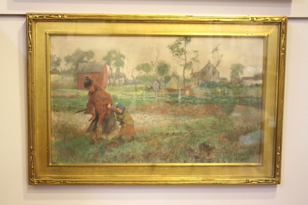 Late 19th Century Watercolor of Figures in Pastoral Scene