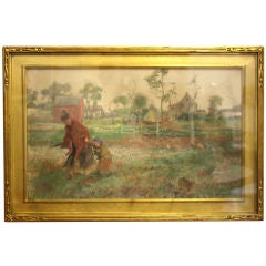 Late 19th Century Watercolor of Figures in Pastoral Scene