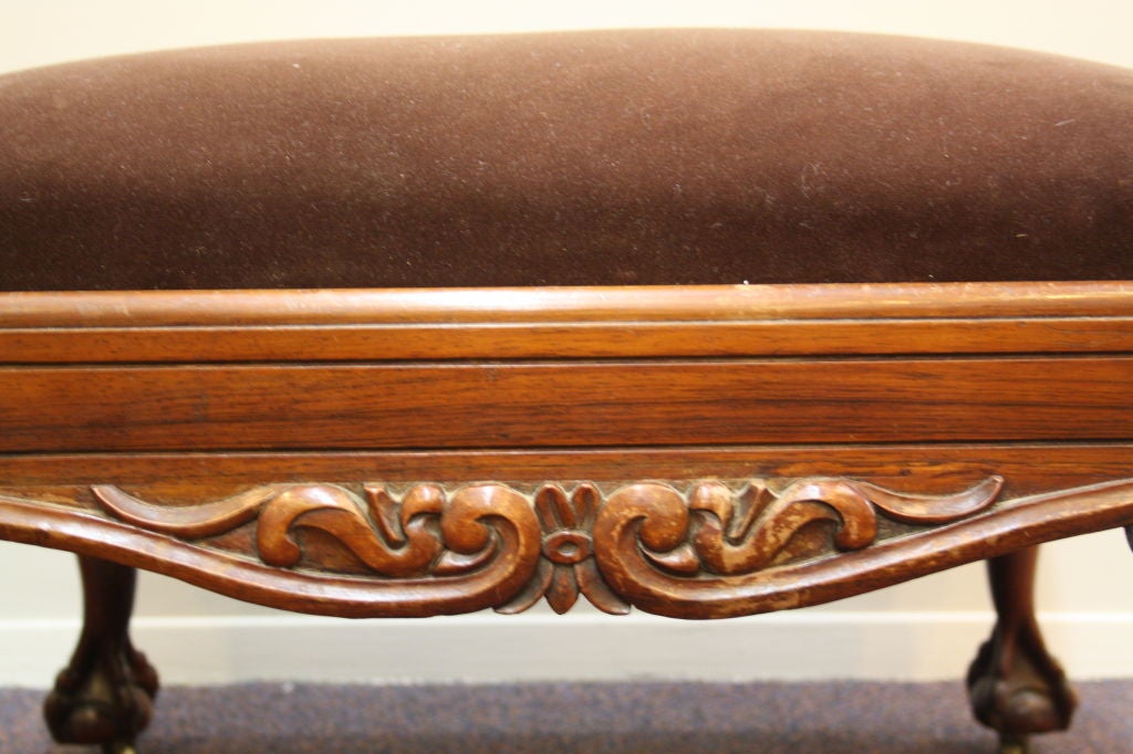 Antique American Rosewood Bench with Ball and Claw Feet In Good Condition In Astoria, NY