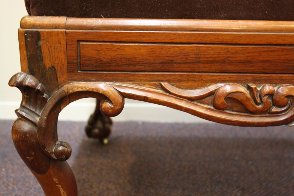 19th Century Antique American Rosewood Bench with Ball and Claw Feet