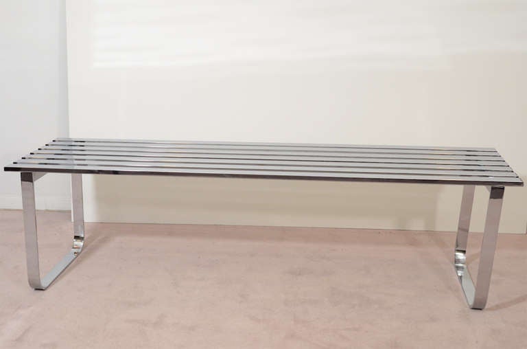 American Mid Century Slatted Bench or Table by Milo Baughman in Chromed Steel