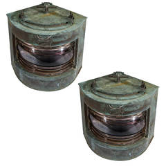Antique Pair of Ship Lanterns with Original Red and Green Lenses 3