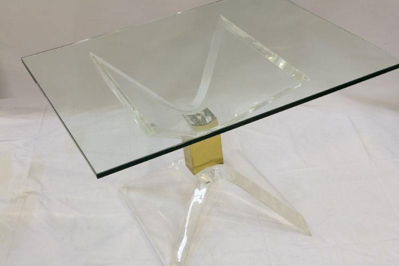 Sculptural Lucite Table with Glass Top