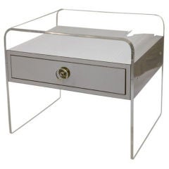 Pair of White Laminate and Lucite Side Tables/Nightstands