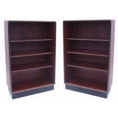 Vintage Pair of Mid Century Rosewood Bookcases with Ebonized Bases