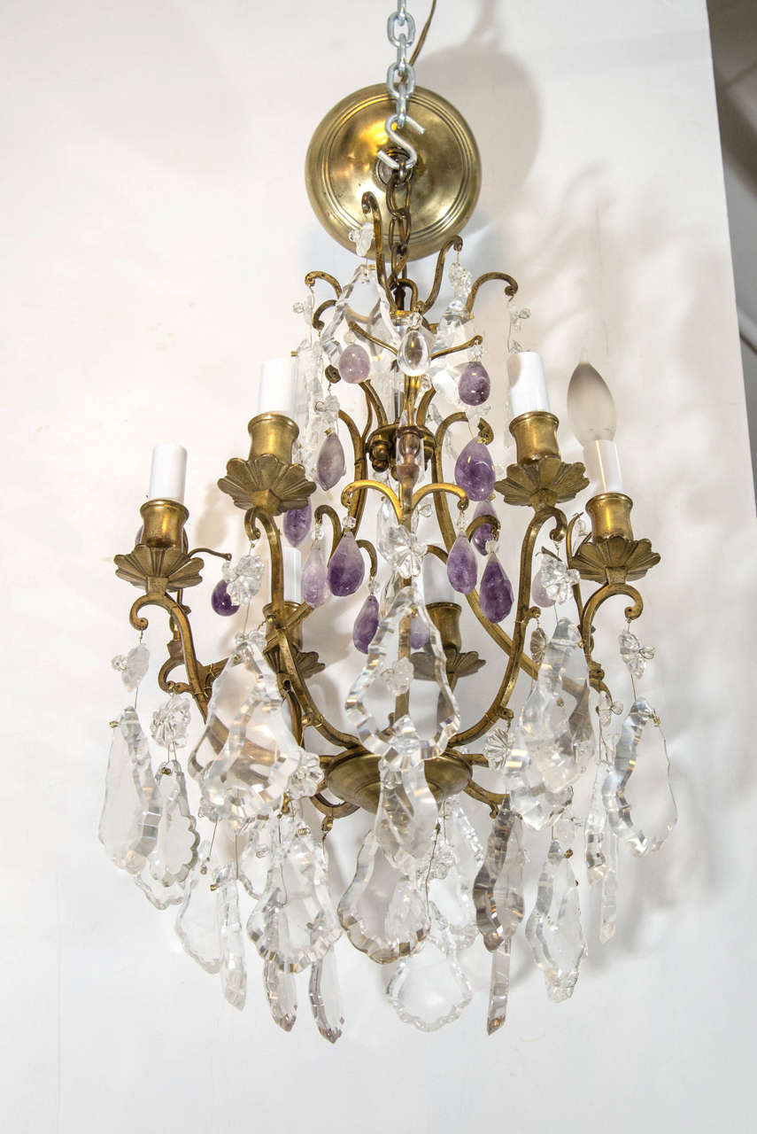 Louis XVI Gold Gilt Crystal Chandelier with Purple Amethyst 