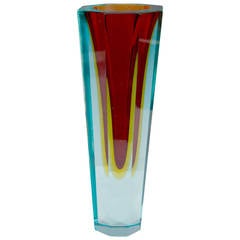 Midcentury Three-Color Murano Sommerso Vase