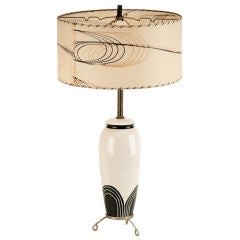 Mid Century Black and White Art Lamp with Original Shade