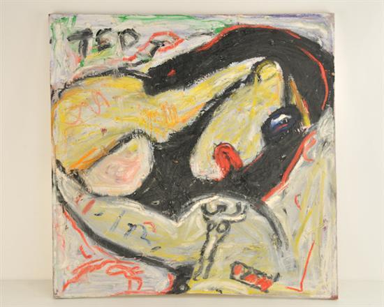 An oil on canvas abstract figural painting by Theodore Roy 